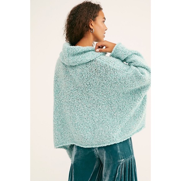 Free People aqua blue cowl neck boxy sweater large - Picture 3 of 7